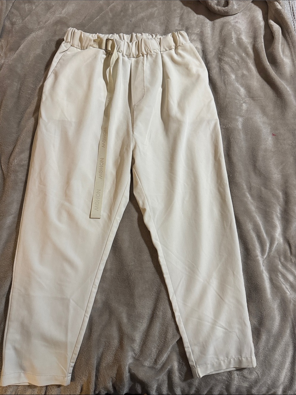 Women's Cream Elastic-Waist pants with drawstring